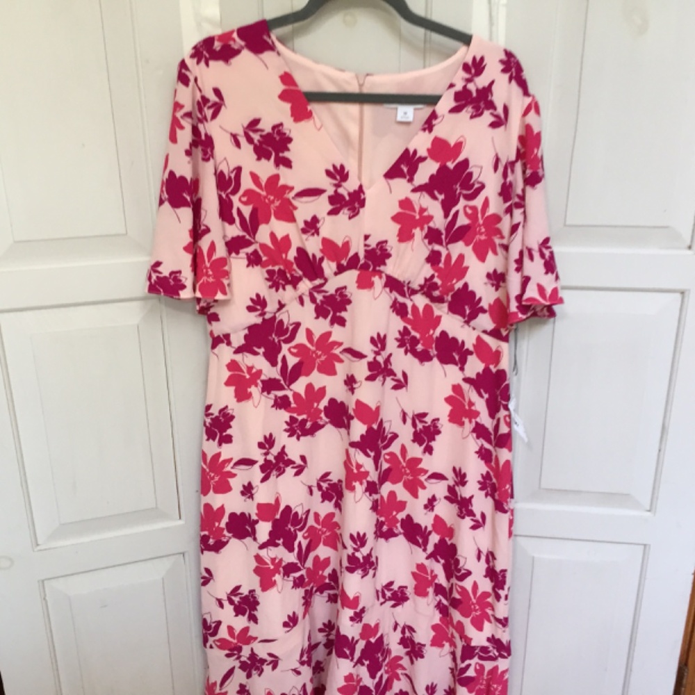 Liz Claiborne Pink Floral Short Sleeve Midi Dress - Picture 3 of 16